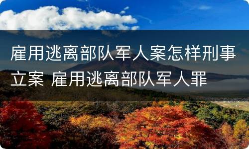 雇用逃离部队军人案怎样刑事立案 雇用逃离部队军人罪
