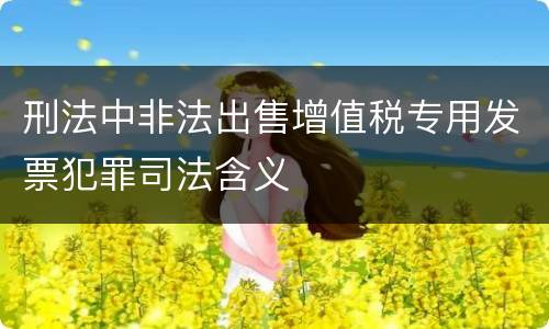 刑法中非法出售增值税专用发票犯罪司法含义
