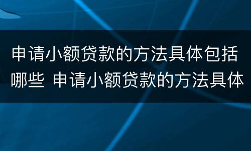 申请小额贷款的方法具体包括哪些 申请小额贷款的方法具体包括哪些