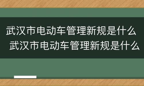 武汉市电动车管理新规是什么 武汉市电动车管理新规是什么规定