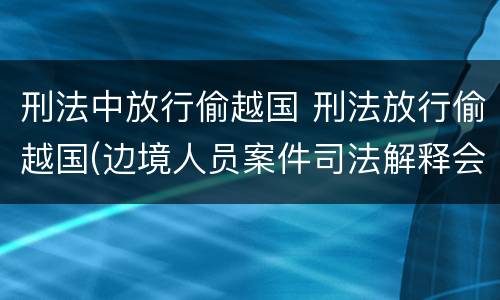 刑法中放行偷越国 刑法放行偷越国(边境人员案件司法解释会如何规定