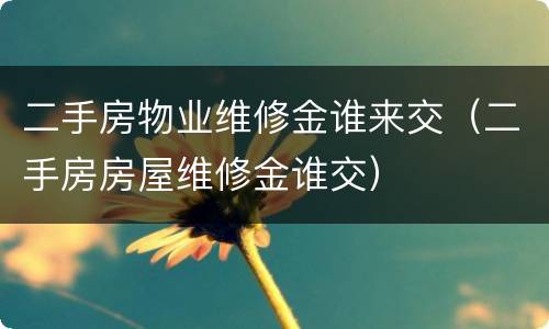 二手房物业维修金谁来交（二手房房屋维修金谁交）
