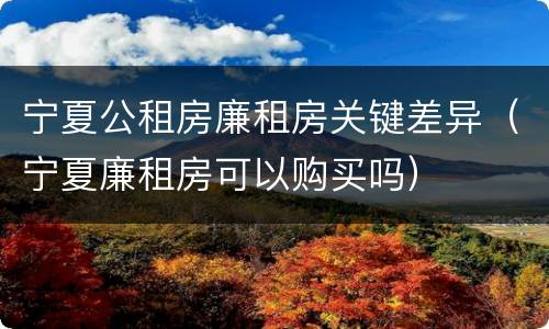 宁夏公租房廉租房关键差异（宁夏廉租房可以购买吗）