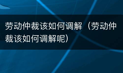 劳动仲裁该如何调解（劳动仲裁该如何调解呢）