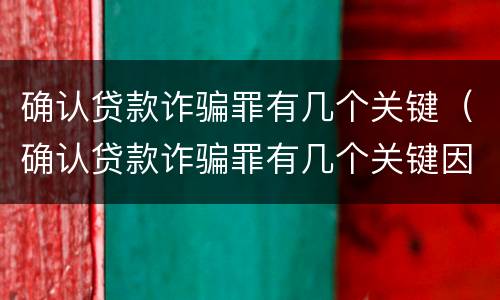 确认贷款诈骗罪有几个关键（确认贷款诈骗罪有几个关键因素）
