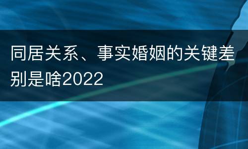 同居关系、事实婚姻的关键差别是啥2022