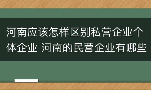 河南应该怎样区别私营企业个体企业 河南的民营企业有哪些