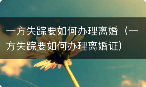 一方失踪要如何办理离婚（一方失踪要如何办理离婚证）