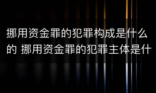 挪用资金罪的犯罪构成是什么的 挪用资金罪的犯罪主体是什么