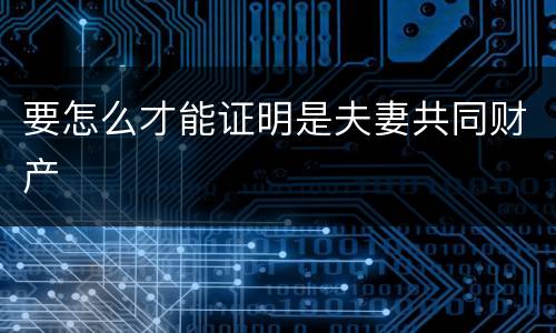 要怎么才能证明是夫妻共同财产