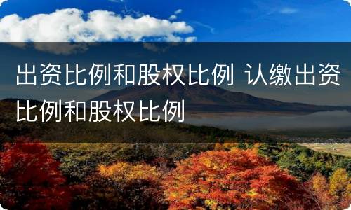 出资比例和股权比例 认缴出资比例和股权比例