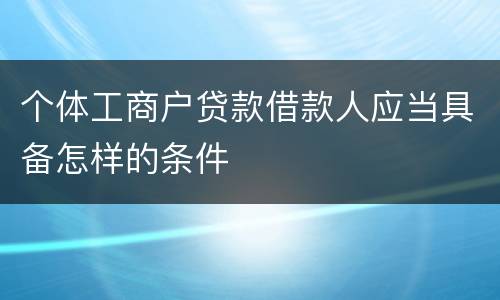 个体工商户贷款借款人应当具备怎样的条件