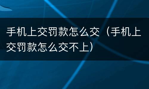 手机上交罚款怎么交（手机上交罚款怎么交不上）
