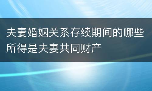 夫妻婚姻关系存续期间的哪些所得是夫妻共同财产