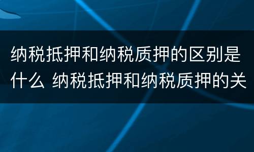 纳税抵押和纳税质押的区别是什么 纳税抵押和纳税质押的关系