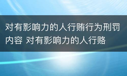 对有影响力的人行贿行为刑罚内容 对有影响力的人行赂
