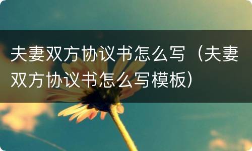 夫妻双方协议书怎么写（夫妻双方协议书怎么写模板）