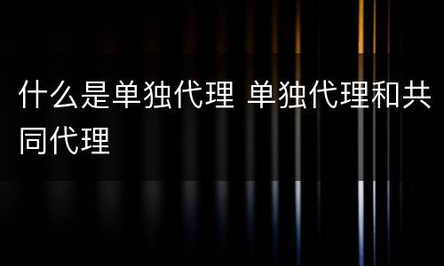 什么是单独代理 单独代理和共同代理