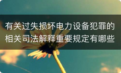 有关过失损坏电力设备犯罪的相关司法解释重要规定有哪些