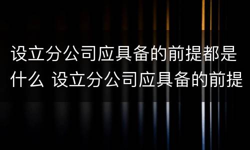 设立分公司应具备的前提都是什么 设立分公司应具备的前提都是什么条件