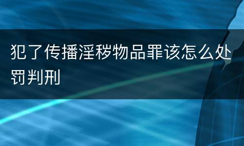 犯了传播淫秽物品罪该怎么处罚判刑