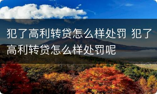 犯了高利转贷怎么样处罚 犯了高利转贷怎么样处罚呢