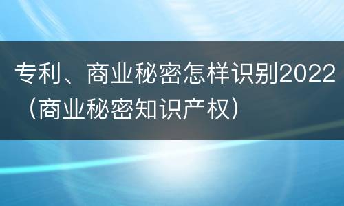 专利、商业秘密怎样识别2022（商业秘密知识产权）