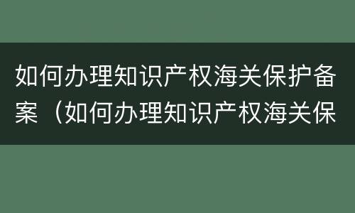 如何办理知识产权海关保护备案（如何办理知识产权海关保护备案申请）