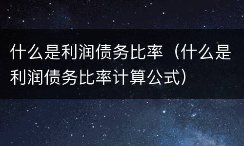 什么是利润债务比率（什么是利润债务比率计算公式）