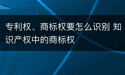 专利权、商标权要怎么识别 知识产权中的商标权
