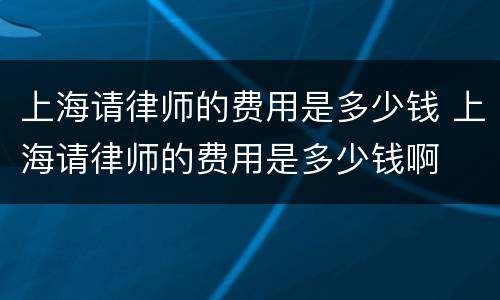 上海请律师的费用是多少钱 上海请律师的费用是多少钱啊