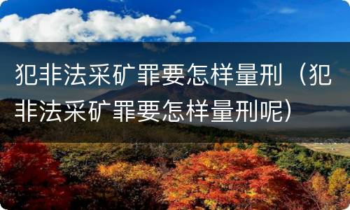 犯非法采矿罪要怎样量刑（犯非法采矿罪要怎样量刑呢）