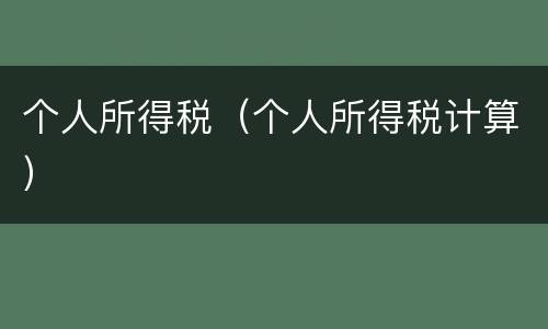 个人所得税（个人所得税计算）