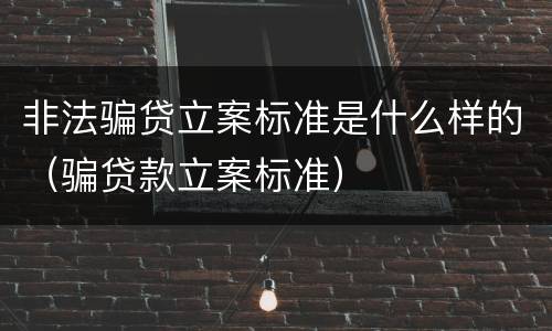 非法骗贷立案标准是什么样的（骗贷款立案标准）