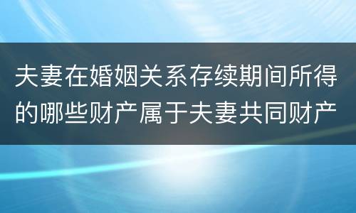 夫妻在婚姻关系存续期间所得的哪些财产属于夫妻共同财产