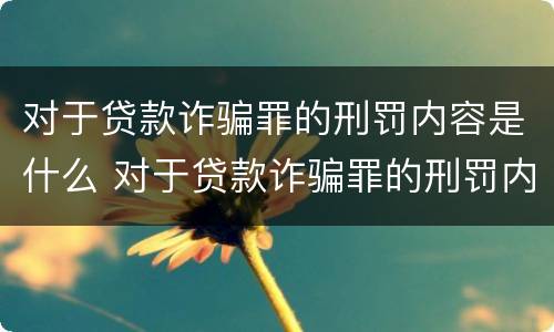 对于贷款诈骗罪的刑罚内容是什么 对于贷款诈骗罪的刑罚内容是什么意思