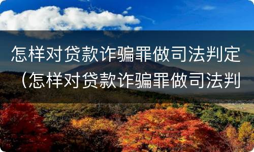 怎样对贷款诈骗罪做司法判定（怎样对贷款诈骗罪做司法判定呢）