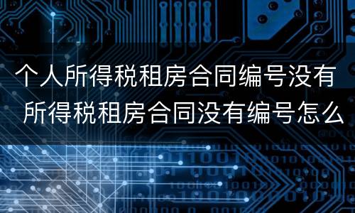 个人所得税租房合同编号没有 所得税租房合同没有编号怎么办