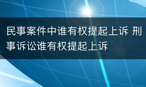 民事案件中谁有权提起上诉 刑事诉讼谁有权提起上诉