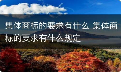 集体商标的要求有什么 集体商标的要求有什么规定