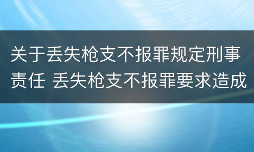 关于丢失枪支不报罪规定刑事责任 丢失枪支不报罪要求造成了严重后果的才构成犯罪