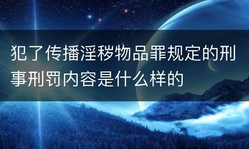 犯了传播淫秽物品罪规定的刑事刑罚内容是什么样的