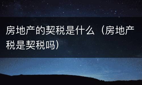 房地产的契税是什么（房地产税是契税吗）