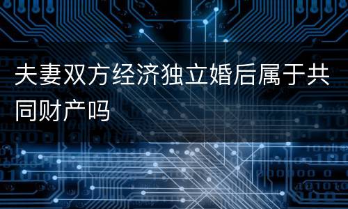 夫妻双方经济独立婚后属于共同财产吗