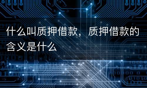 什么叫质押借款，质押借款的含义是什么