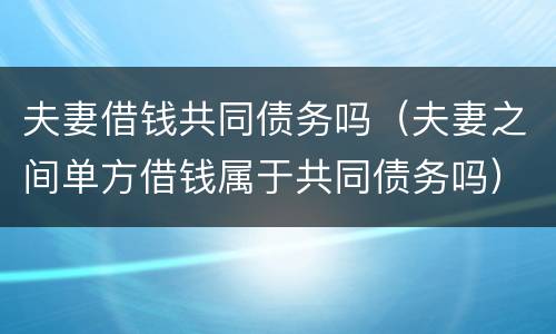 夫妻借钱共同债务吗（夫妻之间单方借钱属于共同债务吗）