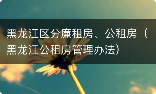 黑龙江区分廉租房、公租房（黑龙江公租房管理办法）