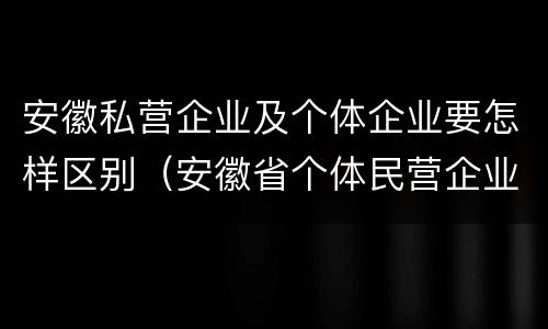 安徽私营企业及个体企业要怎样区别（安徽省个体民营企业协会官网）