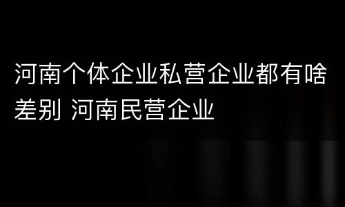 河南个体企业私营企业都有啥差别 河南民营企业