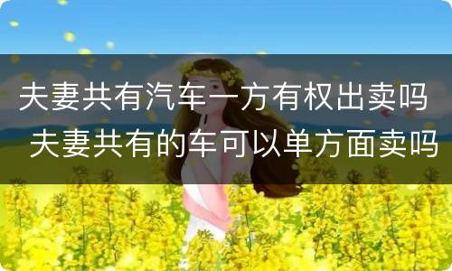 夫妻共有汽车一方有权出卖吗 夫妻共有的车可以单方面卖吗